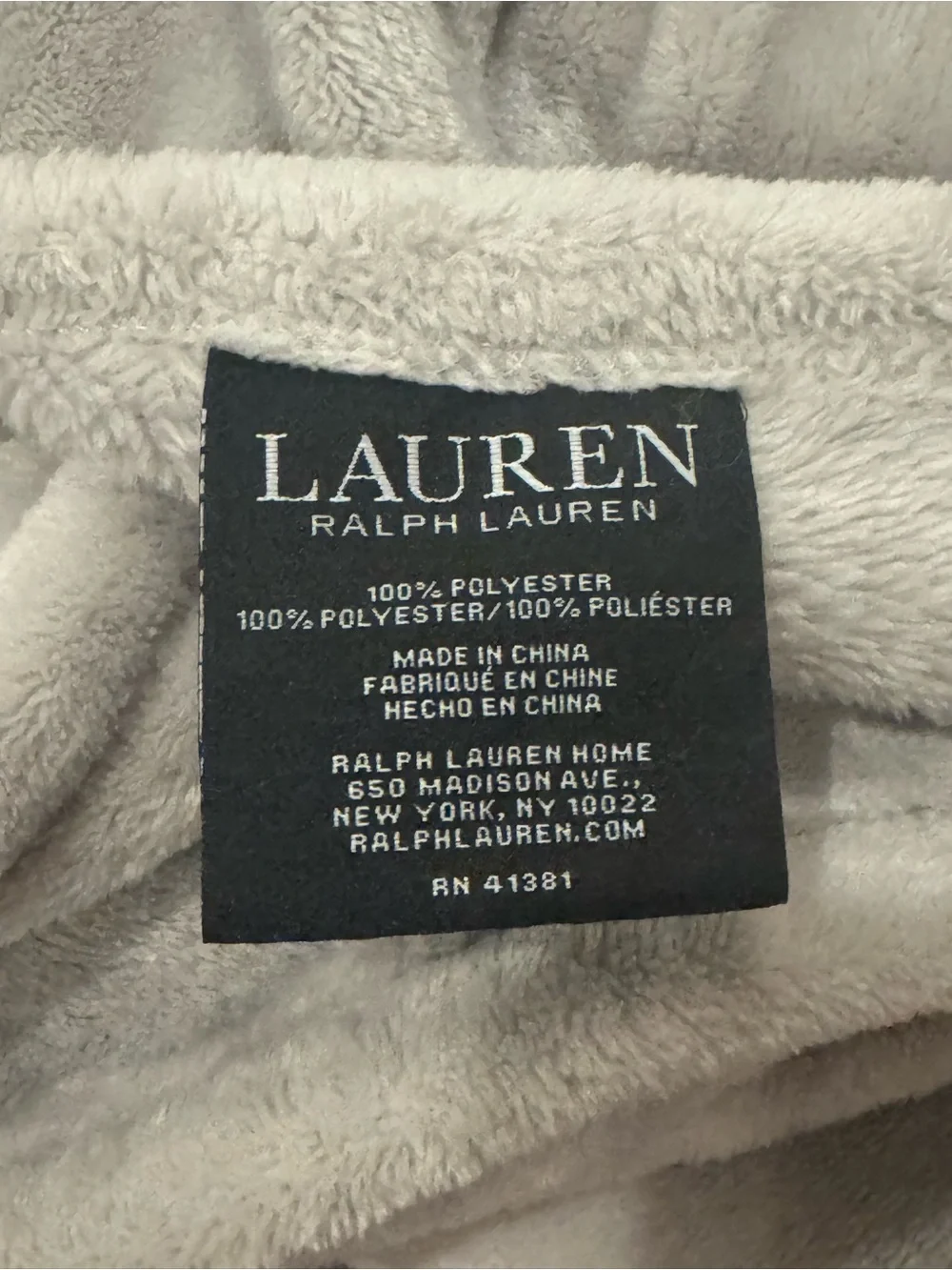 Ralph Lauren Light Grey Plush/Microfleece Blanket